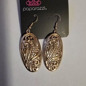 paparazzi Rose Gold Filigree Oval Drop Earrings with Scroll Detail
